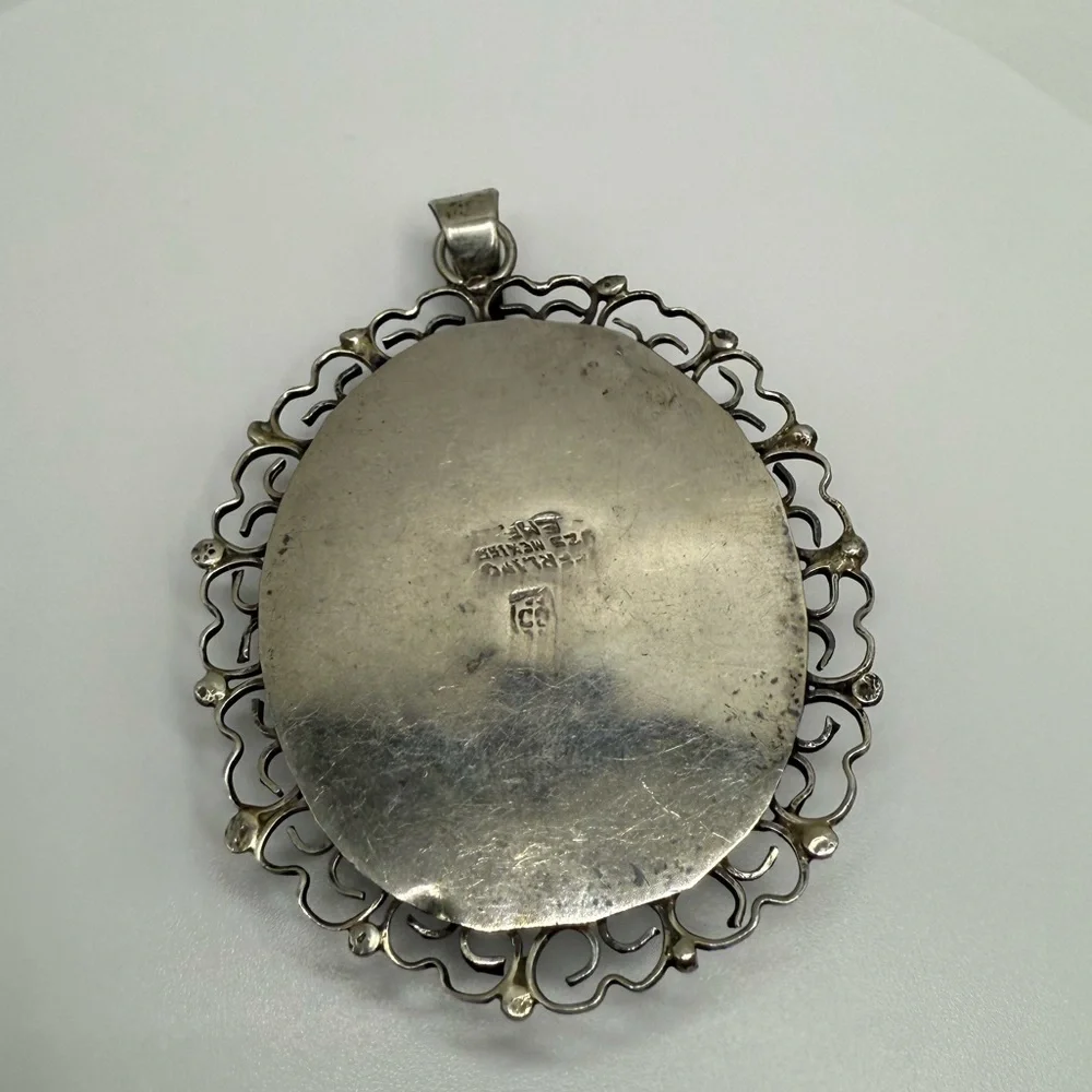 Vintage Mexico Sterling Silver Pendant with Hematite Cabochon